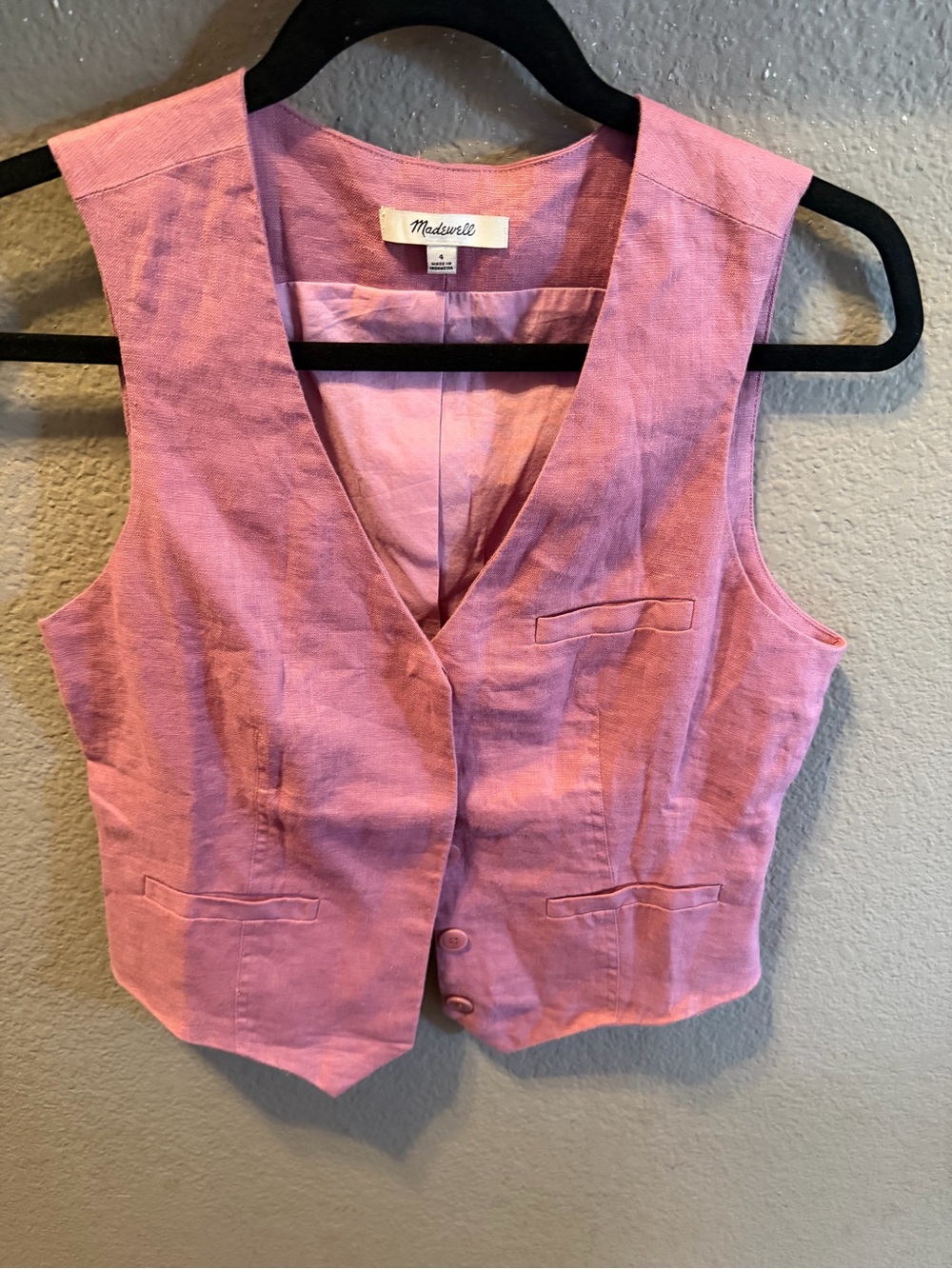Madewell Women’s Size 4 Mauve Pink 100% Linen Cropped Vest Top Coastal Boho